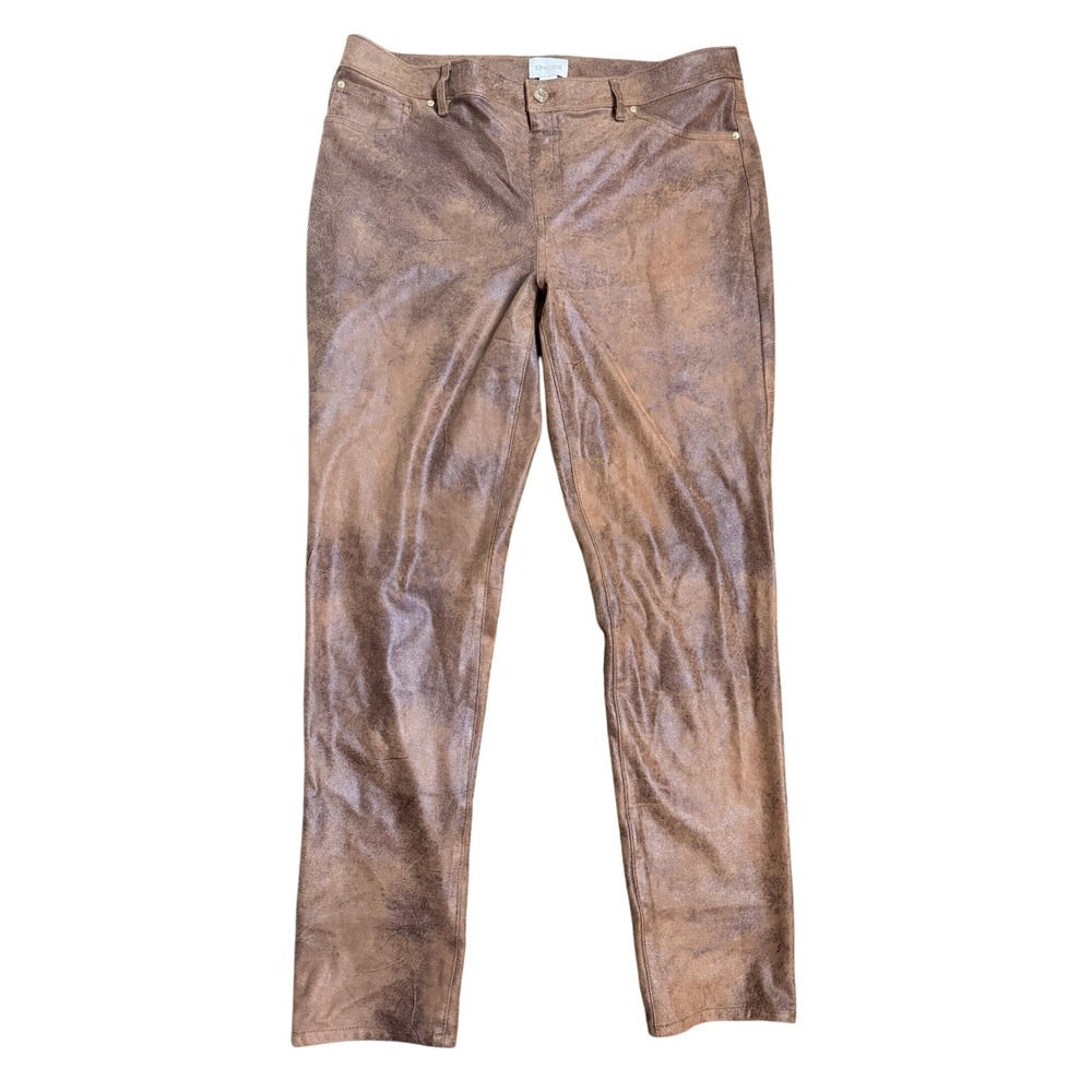Chicos Juliet Slim Ankle Pants Faux Suede Camel Tan Brown Size 2 Large